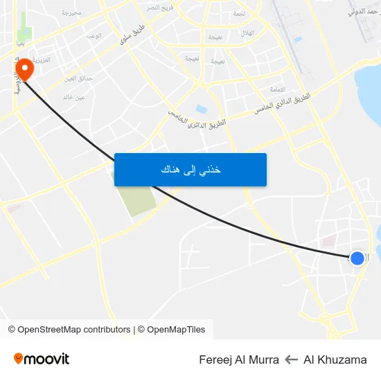 Al Khuzama to Fereej Al Murra map