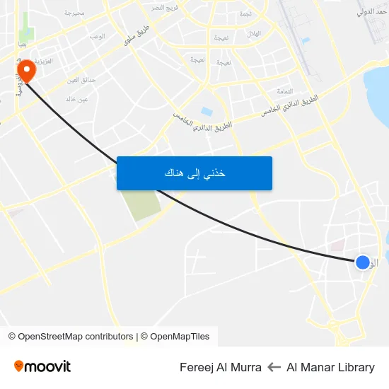 Al Manar Library to Fereej Al Murra map