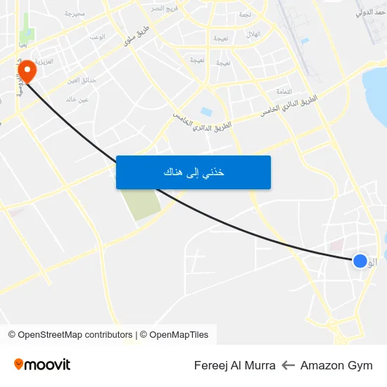 Amazon Gym to Fereej Al Murra map