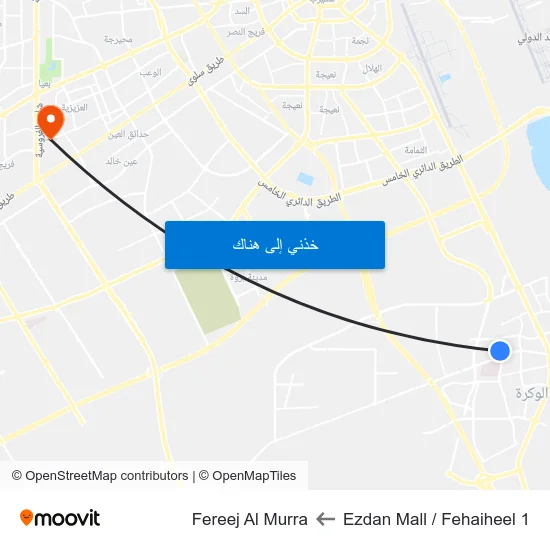 Ezdan Mall / Fehaiheel 1 to Fereej Al Murra map