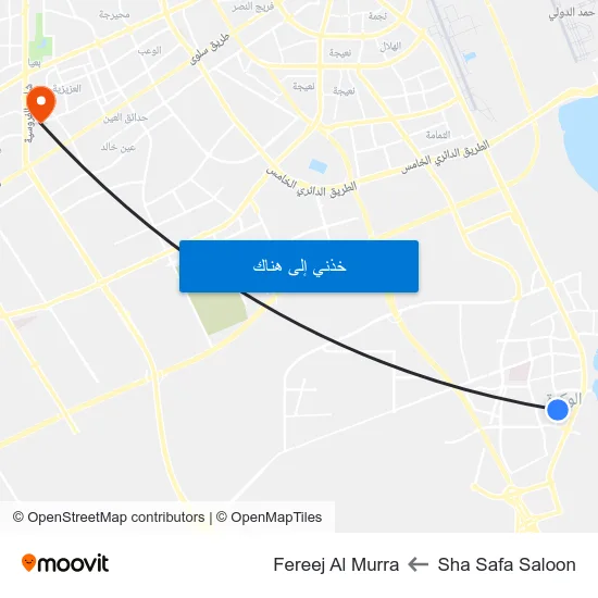 Sha Safa Saloon to Fereej Al Murra map