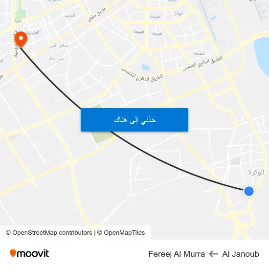 Al Janoub to Fereej Al Murra map