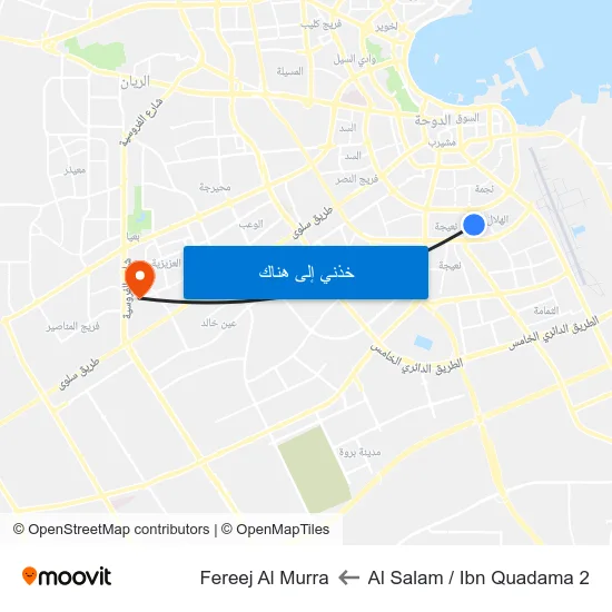 Al Salam / Ibn Quadama 2 to Fereej Al Murra map
