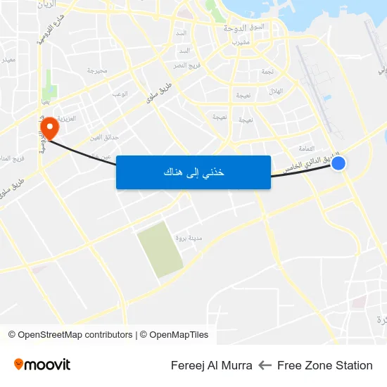 Free Zone Station to Fereej Al Murra map