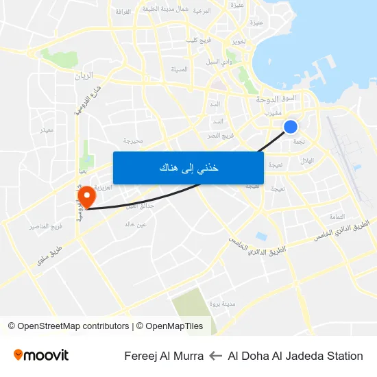 Al Doha Al Jadeda Station to Fereej Al Murra map