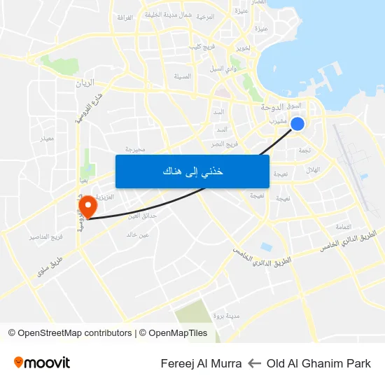Old Al Ghanim Park to Fereej Al Murra map