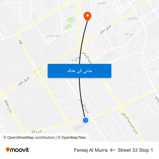 Street 33 Stop 1 to Fereej Al Murra map