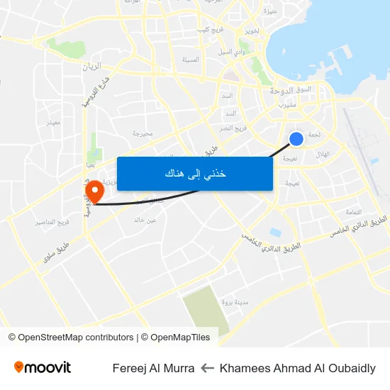 Khamees Ahmad Al Oubaidly to Fereej Al Murra map