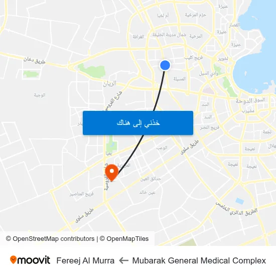 Mubarak General Medical Complex to Fereej Al Murra map