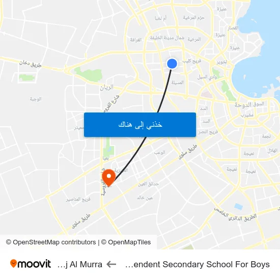 Khalifa Independent Secondary School For Boys to Fereej Al Murra map