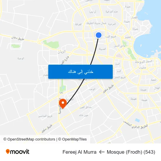 Mosque (Frodh) (543) to Fereej Al Murra map