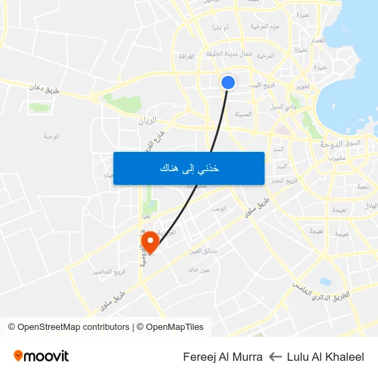 Lulu Al Khaleel to Fereej Al Murra map