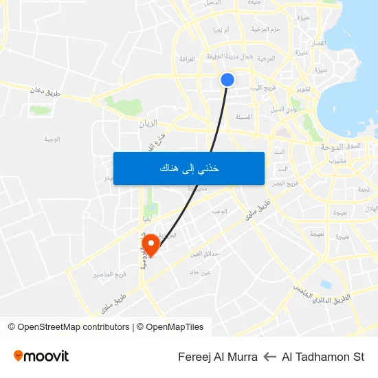 Al Tadhamon St to Fereej Al Murra map