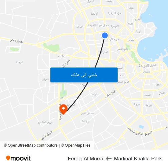 Madinat Khalifa Park to Fereej Al Murra map