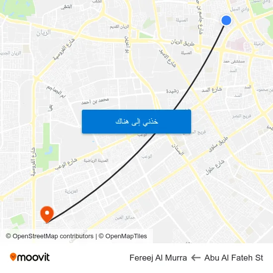 Abu Al Fateh St to Fereej Al Murra map