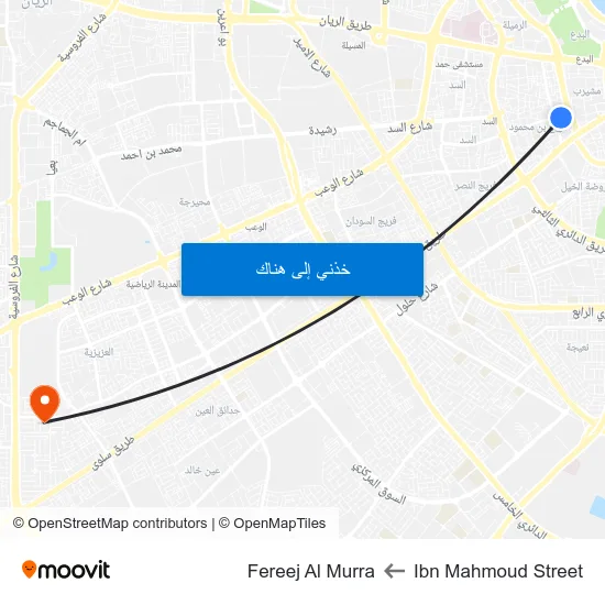 Ibn Mahmoud Street to Fereej Al Murra map
