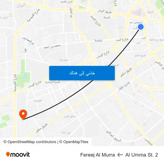 Al Umma St. 2 to Fereej Al Murra map