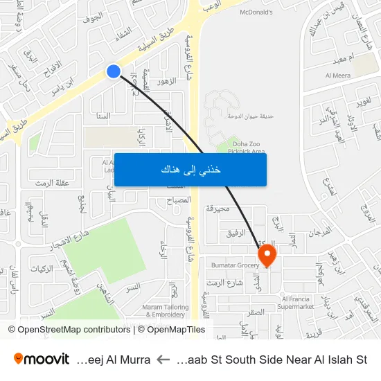 Al Waab St South Side Near Al Islah St to Fereej Al Murra map