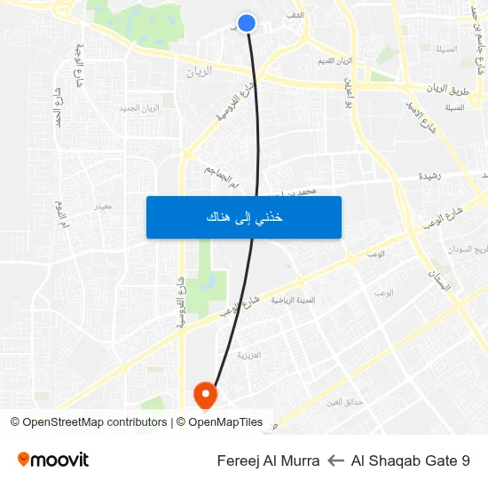 Al Shaqab Gate 9 to Fereej Al Murra map