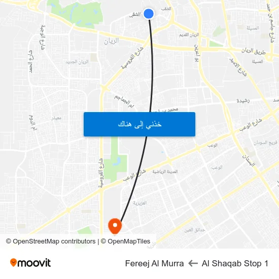 Al Shaqab Stop 1 to Fereej Al Murra map