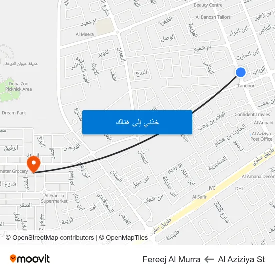 Al Aziziya St to Fereej Al Murra map