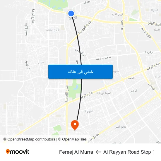 Al Rayyan Road Stop 1 to Fereej Al Murra map