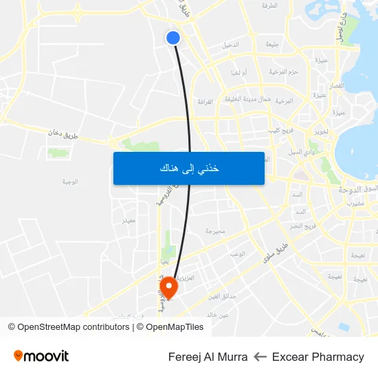 Excear Pharmacy to Fereej Al Murra map
