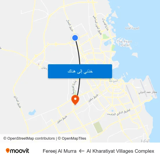 Al Kharatiyat Villages Complex to Fereej Al Murra map
