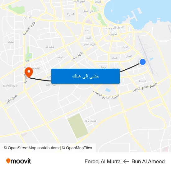 Bun Al Ameed to Fereej Al Murra map