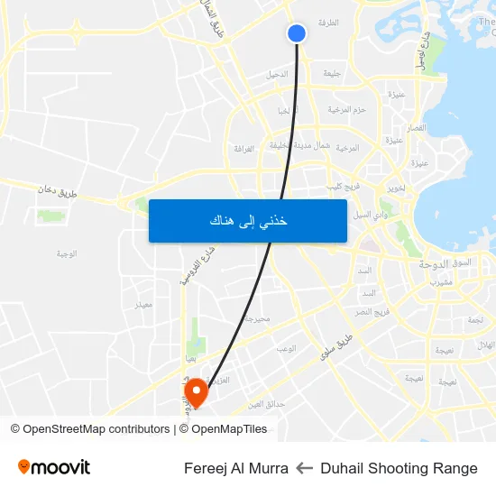 Duhail Shooting Range to Fereej Al Murra map