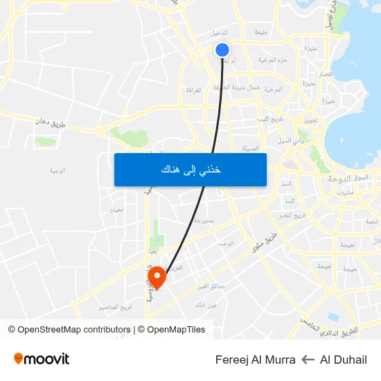 Al Duhail to Fereej Al Murra map