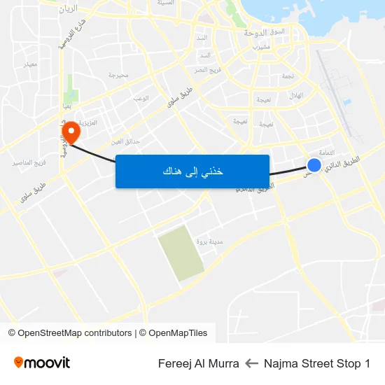 Najma Street Stop 1 to Fereej Al Murra map