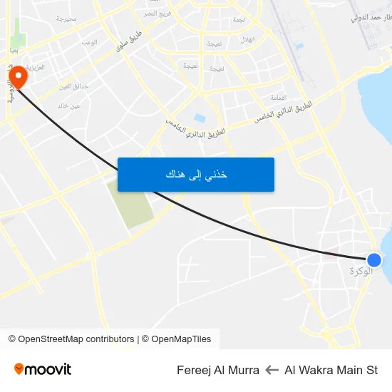 Al Wakra Main St to Fereej Al Murra map