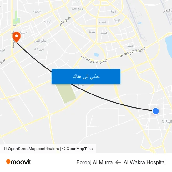 Al Wakra Hospital to Fereej Al Murra map