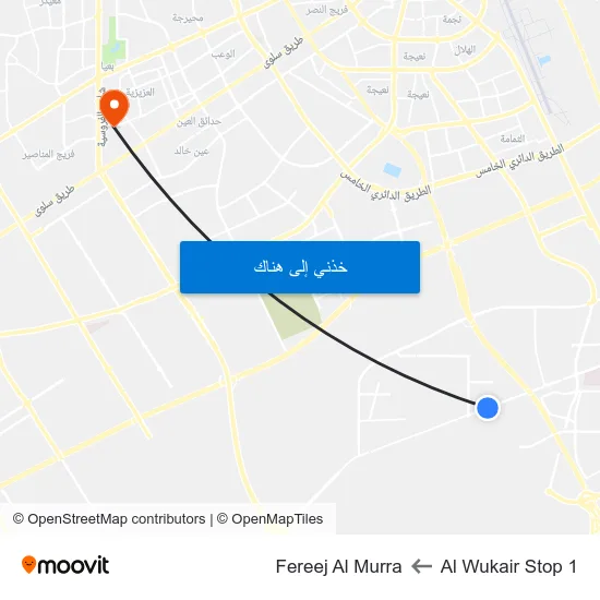 Al Wukair Stop 1 to Fereej Al Murra map