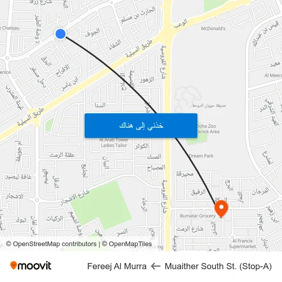 Muaither South St. (Stop-A) to Fereej Al Murra map