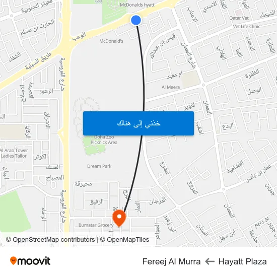 Hayatt Plaza to Fereej Al Murra map