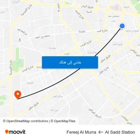 Al Sadd Station to Fereej Al Murra map