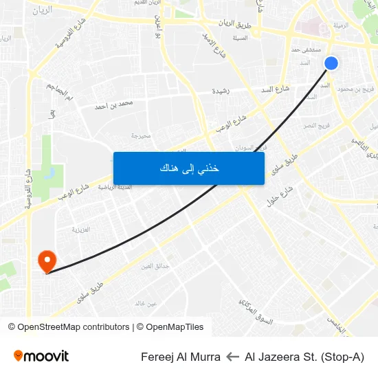 Al Jazeera St. (Stop-A) to Fereej Al Murra map