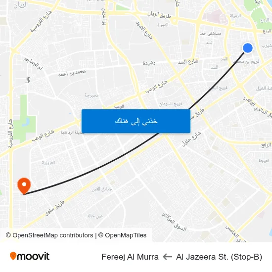 Al Jazeera St. (Stop-B) to Fereej Al Murra map