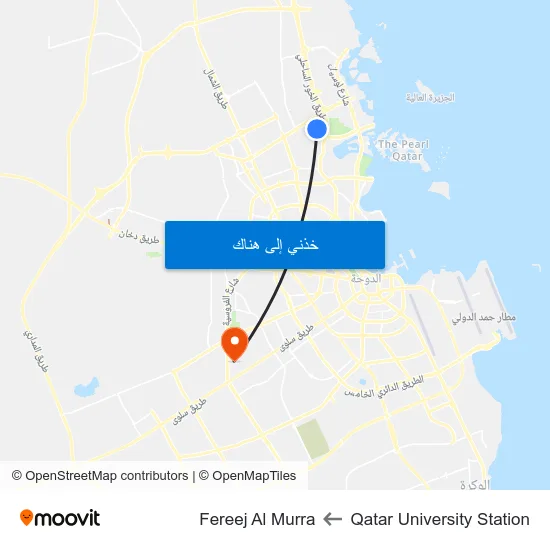 Qatar University Station to Fereej Al Murra map