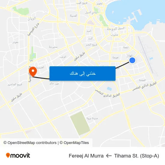 Tihama St. (Stop-A) to Fereej Al Murra map
