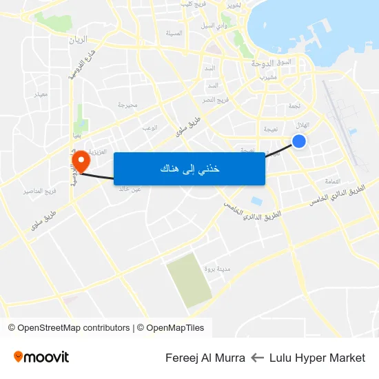 Lulu Hyper Market to Fereej Al Murra map