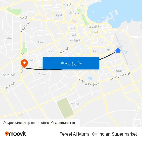 Indian Supermarket to Fereej Al Murra map