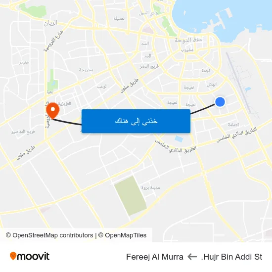 Hujr Bin Addi St. to Fereej Al Murra map