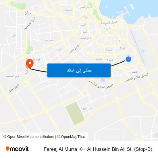 Al Hussein Bin Ali St. (Stop-B) to Fereej Al Murra map