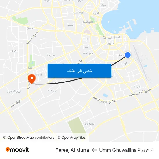 ام غويلينة Umm Ghuwailina to Fereej Al Murra map