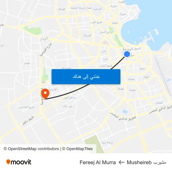 مشيرب Musheireb to Fereej Al Murra map