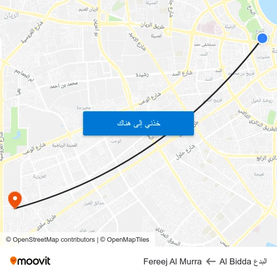 البدع Al Bidda to Fereej Al Murra map