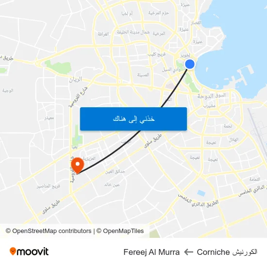 الكورنيش Corniche to Fereej Al Murra map